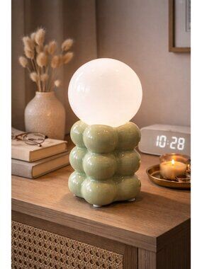 New Pastel Green Cermaic Nightstand Office Table Lamp Modern Retro Style Light